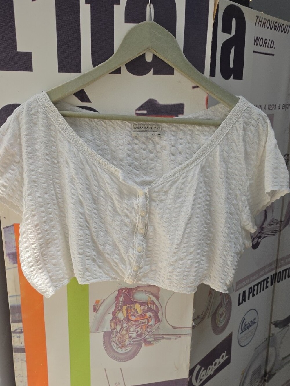 Urban Outfitters Ivory Textured Button-Front Crop Top